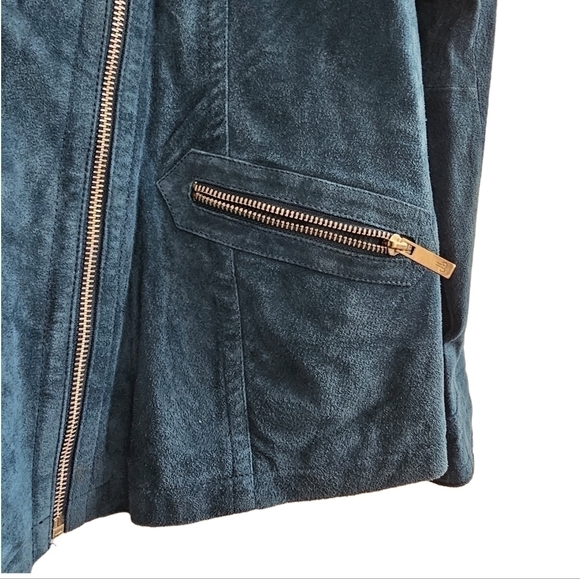 Suede moto biker jacket teal blue lined full zip nwt - Picture 8 of 11